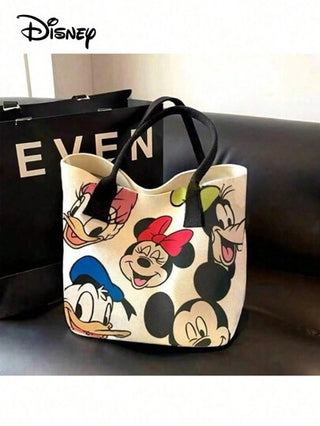 Disney حقيبة قماشية كبيرة السعة بطبعة الكرتون الديزني، حقيبة كتف موضة للنساء، حقيبة يومية متعددة الاستخدامات للتسوق اليومي