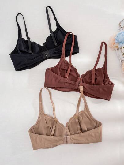 Shein Underwear&Sleepwear Basics 3 حزمة من ملابس داخلية براشوت بفتحة ذات شريط ناعم بلا حواف ذات كوب رقيق