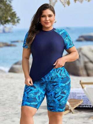 طقم تانكيني حريمي Swim Lushoire بدلة سباحة تانكيني مطبوعة بطباعة نباتات استوائية مقاس كبير - ملابس علوية وأسفل ، إكسسوار شاطئ صيفي للعطلة