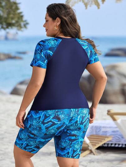 Swim Lushoire بدلة سباحة تانكيني مطبوعة بطباعة نباتات استوائية مقاس كبير - ملابس علوية وأسفل ، إكسسوار شاطئ صيفي للعطلة