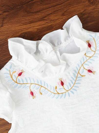 فساتين بيبي فستان بنات الرضع مطرز بالأزهار والفراشات للأكمام القصيرة، بتصميم صيفي للربيع والصيف