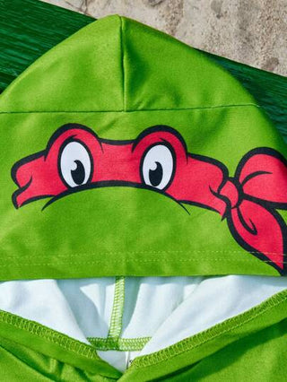 مايوه أولادي TEENAGE MUTANT NINJA TURTLES X  مجموعة طفل ولد مكونة من قطعتين، تي شيرت أخضر مطبوع بطريقة جميلة مع قبعة ، وشورت أسود كاجوال متعدد الاستخدامات