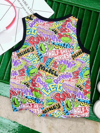مايوه أولادي TEENAGE MUTANT NINJA TURTLES X  ملابس علوية آزرق بطبعة كرتونية أطفال بلا أكمام ، أنيق وبارد الطفل
