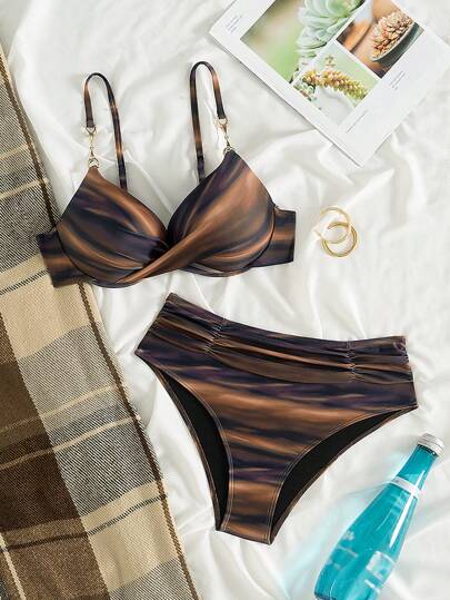 Swim SXY مجموعتان من بكيني نسائي مزين بطبعات نباتية عتيقة، بحلقة العنق بدون أربطة وسلك زخرفي، لفصل الربيع والشواطئ الصيفية