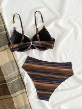 Swim SXY مجموعتان من بكيني نسائي مزين بطبعات نباتية عتيقة، بحلقة العنق بدون أربطة وسلك زخرفي، لفصل الربيع والشواطئ الصيفية