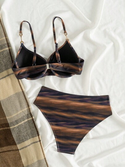 Swim SXY مجموعتان من بكيني نسائي مزين بطبعات نباتية عتيقة، بحلقة العنق بدون أربطة وسلك زخرفي، لفصل الربيع والشواطئ الصيفية