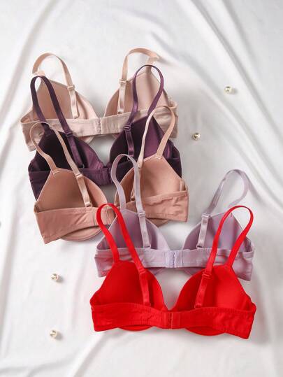 Shein Underwear&Sleepwear Basics 5 قطعة/عبوة حمالات صدر للنساء بألوان سادة مريحة بأسلاك