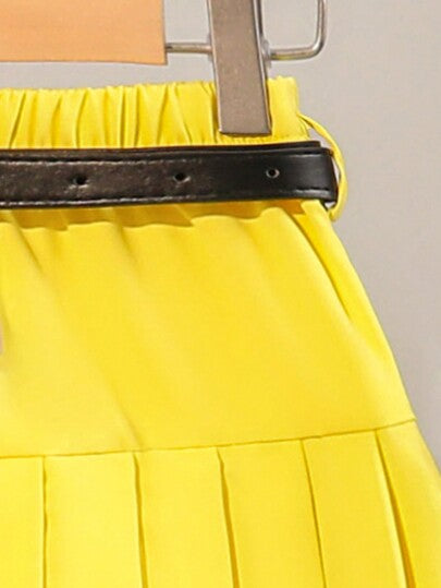 SHEIN Elladie kids طقم للبنات الصغيرات: ملابس علوية كاجوال بياقة مزرّرة وتنورة أ-لاين منفرطة