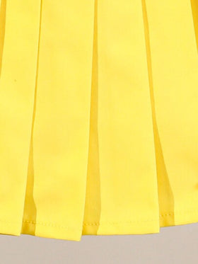 SHEIN Elladie kids طقم للبنات الصغيرات: ملابس علوية كاجوال بياقة مزرّرة وتنورة أ-لاين منفرطة