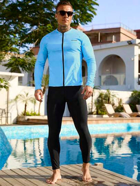 Surfspeed مجموعة من 2 قطع بدلة رياضية طويلة الأكمام مناسبة للرجال بإغلاق سحاب، مناسبة للياقة البدنية