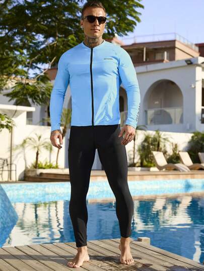 Surfspeed مجموعة من 2 قطع بدلة رياضية طويلة الأكمام مناسبة للرجال بإغلاق سحاب، مناسبة للياقة البدنية