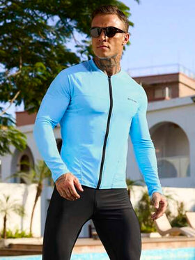 Surfspeed مجموعة من 2 قطع بدلة رياضية طويلة الأكمام مناسبة للرجال بإغلاق سحاب، مناسبة للياقة البدنية
