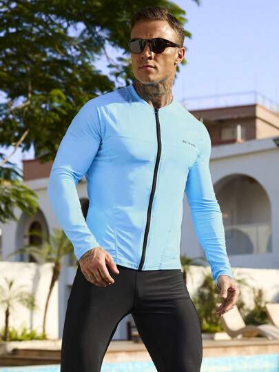 Surfspeed مجموعة من 2 قطع بدلة رياضية طويلة الأكمام مناسبة للرجال بإغلاق سحاب، مناسبة للياقة البدنية