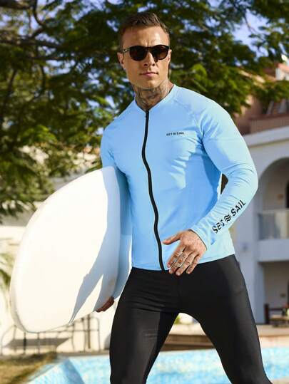Surfspeed مجموعة من 2 قطع بدلة رياضية طويلة الأكمام مناسبة للرجال بإغلاق سحاب، مناسبة للياقة البدنية