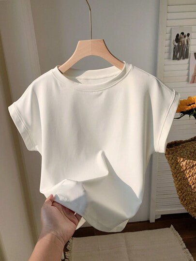 Comfortcana تي شيرت قصيرة الأكمام باللون الواحد للسيدات، ارتداء كاجوال بسيط للاستخدام اليومي