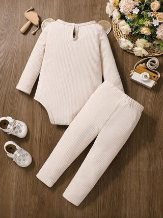 طقم بنطلون وبلوزة كاجوال ناعمة مع ياقة مستديرة وأكمام طويلة للرضع البنات، مناسب للأنشطة الداخلية والخارجية في فصلي الربيع والخريف، قطعتان