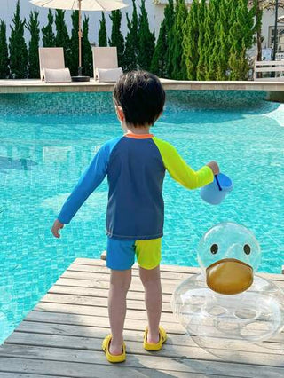 مايوه أولادي مجموعة من ملابس علوية وشورت سباحة مطبوع بتصميم الفتى الصغير الكاجوال بلون متباين ، مناسبة للذهاب إلى المدرسة، الكاجوال، السفر، الرياضة، الربيع/الصيف/الخريف/الشتاء ، 2 قطعة
