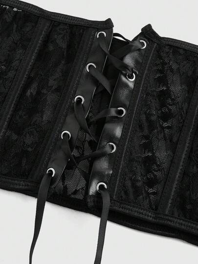 لانجيري حريمي ROMWE Goth جمبسوت جوتية داكنة مكونة من سترة مشدودة مزينة بالدانتيل والأضلاع الفولاذية، إطلالة جذابة