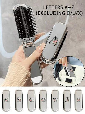 مرآة شعر وماكياج قابلة للطي - محمولة، على الطاولة، زهرة حرف أ-ز، أداة تجميل معاصرة للسفر، مشط قابل للطي مع مرآة للمكياج، سهل الحمل، مثالية للسفر والاستخدام الخارجي، مشط وسادة هوائية الاستخدام، مشط تدليك فروة الرأس (باستثناء Q/U/X)