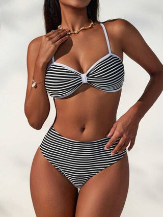 Swim Vcay بكيني نسائي بنمط خطوط البحرية المزخرفة للصيف والعطلات الشاطئية