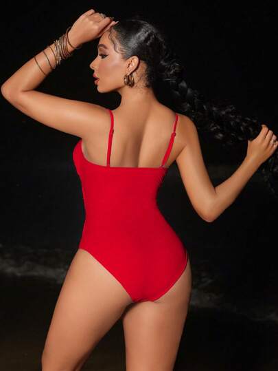 مايوه حريمي قطعة واحدة Swim Vcay بدلة سباحة قطعة واحدة بحزام على شكل نجمة البحر ذات لون أحادي مجوف للصيف