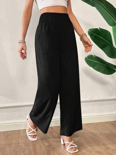 SHEIN Essnce سراويل نسائية واسعة قرمزية الخصر ذات قصة رفيعة مناسبة للمقاسات الكبيرة، الخريف والشتاء الكاجوال، مناسبة لملابس السيدات، ستائر تركيب