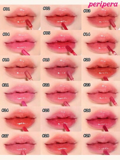 Peripera حبر جمالي كوري، تلوين مائي، لمعان شفاه مائي، لمعان شفاه زجاجي، منتفخ، مرطب طبيعي، خفيف الوزن، مُنير، لون دائم، ارتداء مريح غير لزج، مناسب للارتداء مع الكمامة، بدون طبقة بيضاء، مستحضرات تجميل كورية