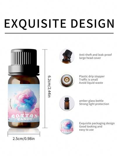 EMBRACEX. زيوت عطرية للعطور، بزيت أريج الفشار / قطن الحلوى 10مل، عطور طويلة الأمد، بالحلاوة والأريج المستمر، مناسبة للسيارة أو المنزل، ومدفئات الروائح وزيوت المسير وخشب المبخرات، هدية للعطور