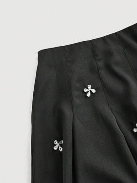 SHEIN MOD تنورة سوداء أنيقة مبطنة بالماس