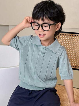 Dazy Kids كنزة قصيرة الأكمام بلون أحادي للفتى الصغير رمضان