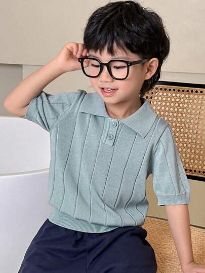Dazy Kids كنزة قصيرة الأكمام بلون أحادي للفتى الصغير رمضان