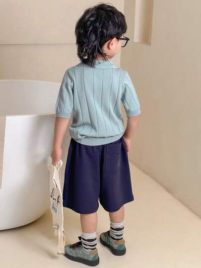 Dazy Kids كنزة قصيرة الأكمام بلون أحادي للفتى الصغير رمضان
