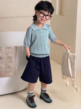 Dazy Kids كنزة قصيرة الأكمام بلون أحادي للفتى الصغير رمضان