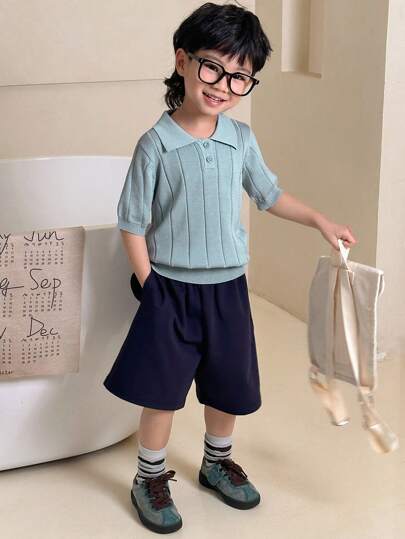 Dazy Kids كنزة قصيرة الأكمام بلون أحادي للفتى الصغير رمضان