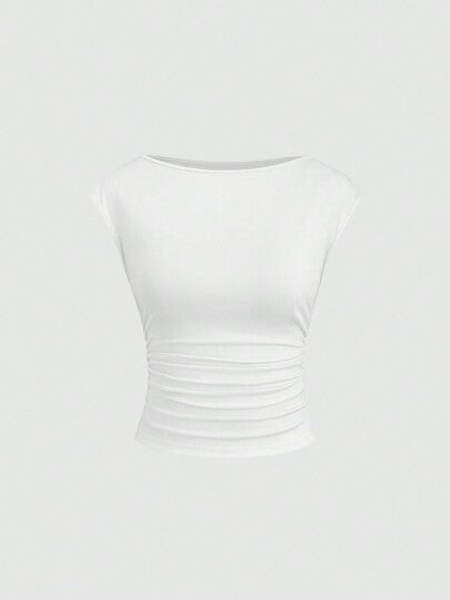 Sweetra طقم نسائي مكون من 3 قطع تي شيرت T-shirt قصير الأكمام ملائم وذو تهوية جيدة وامتصاص للعرق، بتصميم مفتوح الظهر بطريقة إغراء