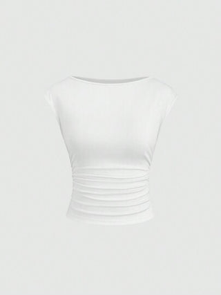 Sweetra طقم نسائي مكون من 3 قطع تي شيرت T-shirt قصير الأكمام ملائم وذو تهوية جيدة وامتصاص للعرق، بتصميم مفتوح الظهر بطريقة إغراء