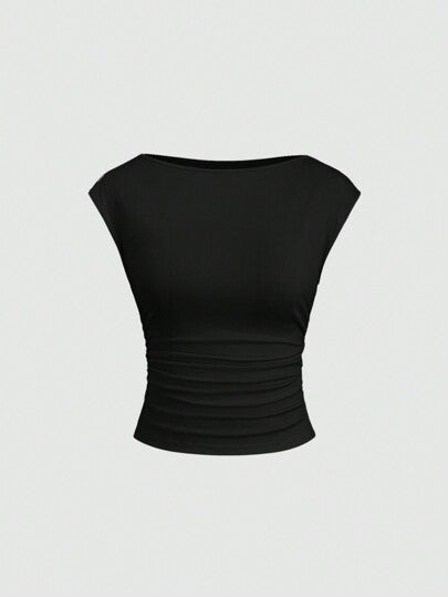 Sweetra طقم نسائي مكون من 3 قطع تي شيرت T-shirt قصير الأكمام ملائم وذو تهوية جيدة وامتصاص للعرق، بتصميم مفتوح الظهر بطريقة إغراء