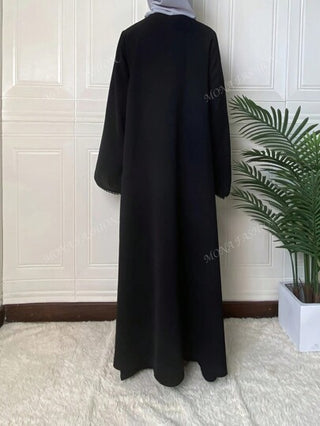 عباية طراز تركي/أنيقة بلون سادة مزينة بالدانتيل وسحاب للنساء ، محتشمة