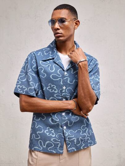 AKNOTIC Business Casual ملابس علوية كاجوال مطبوع بنقشة زهرية ذو القصة الفضفاضة للرجال، مناسب للاستخدام اليومي والإجازات، مناسب للربيع/الصيف