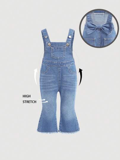 SHEIN جمبسوت جينز للبنات مع زخرفة فيونكة وبنطلون واسع