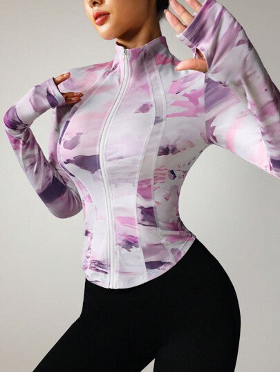 SHEIN Sovereign Charm جاكيت بسحاب ضيقة التصميم, لون واحد تصميم بسيط للملابس الرياضية اليومية