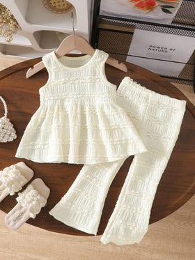 SHEIN Vintaside Kids طقم فستان بخطوط كروشيه للأطفال الرضع، موضة صيفية