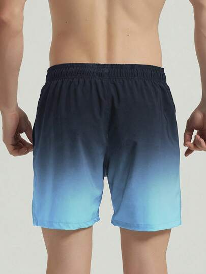 Manfinity Swimmode شورتات شاطئ خصر رباط تدرج اللون للرجال، هاواي