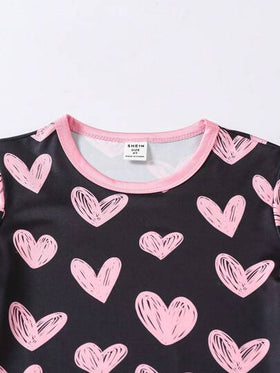 SHEIN 6 طقم بيجامة للفتيات مكون من شورت وقميص كم قصير مطبوع عليه شكل قطة وأشكال نقاط