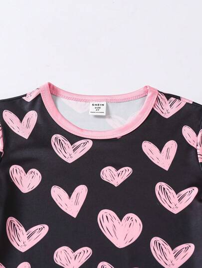 SHEIN 6 طقم بيجامة للفتيات مكون من شورت وقميص كم قصير مطبوع عليه شكل قطة وأشكال نقاط