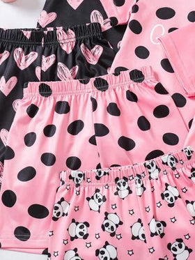 SHEIN 6 طقم بيجامة للفتيات مكون من شورت وقميص كم قصير مطبوع عليه شكل قطة وأشكال نقاط
