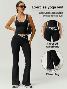 مجموعة قمصان رياضية قصيرة ملونة وبنطلون واسع للنساء، موضة صيفية عصرية متعددة الاستخدامات باللون الأسود، قطعتان