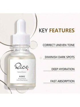 KOEC 3 قطع/ مجموعة مجموعة العناية بالبشرة بالأرز الطبيعي مع مرطب الوجه - سيروم الوجه - قناع الأرز و العسل المشرق