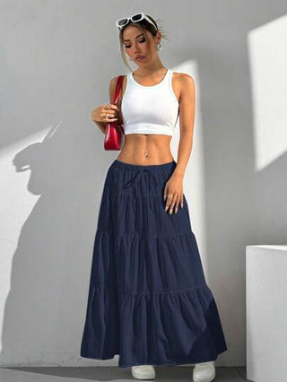 EZwear تنورة نسائية كاجوال ذات لون أحادي ذات ملمس مجعد خصر منخفض قصة شبه خطّ A