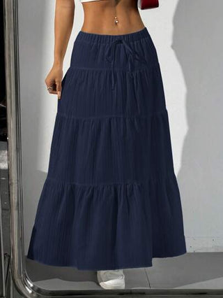 EZwear تنورة نسائية كاجوال ذات لون أحادي ذات ملمس مجعد خصر منخفض قصة شبه خطّ A